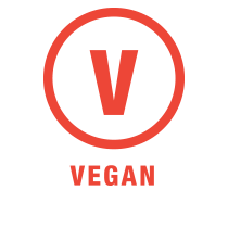 Red vegan logo indicating item is vegan